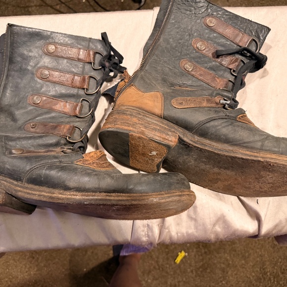 Vintage Distressed Leather Lace-Up Boots